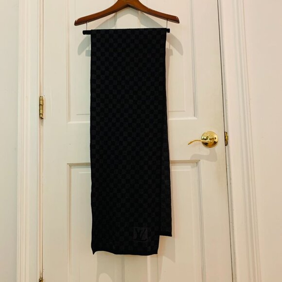 Auth LOUIS VUITTON Echarpe Petit Damier M70028 Dark Gray Black MR0135 Scarf Wool - Picture 2 of 16